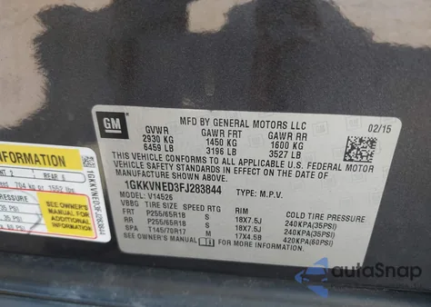 2015 GMC Acadia Sle-1 from USA, damaged, VIN 1GKKVNED3FJ283844
